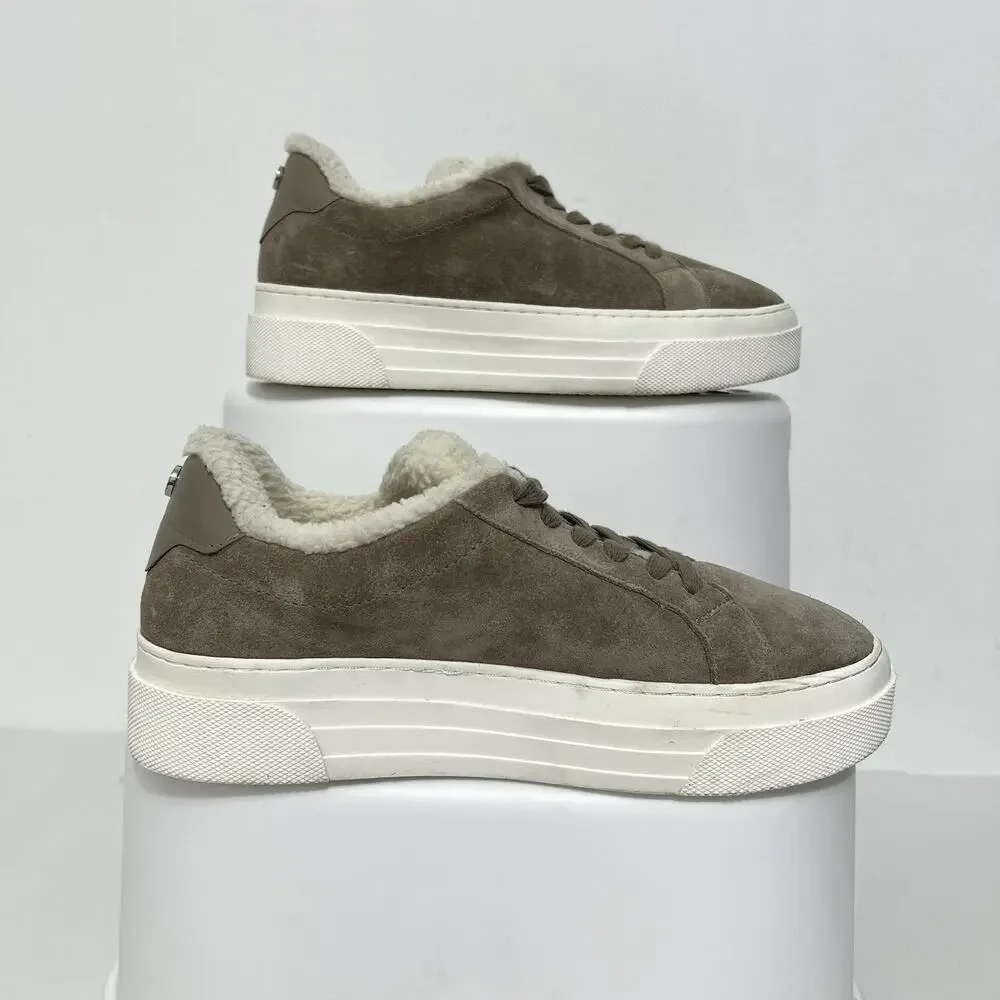 Steve Madden Women’s Size 9M Studio F Faux Shearling Lined Sneaker Taupe Suede